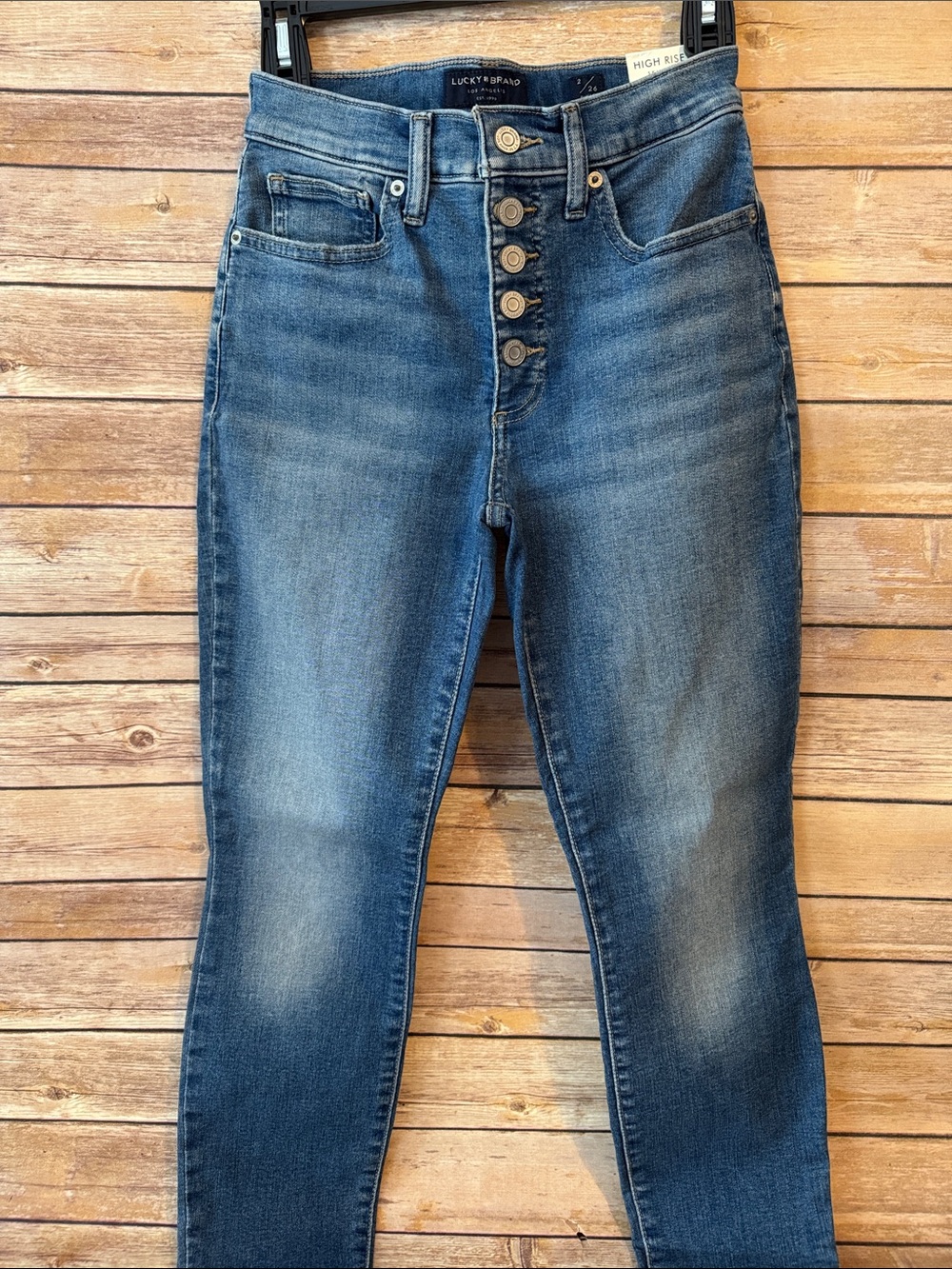 Lucky Brand Bridgette High Rise Jeans Button Fly  in Medium Wash Blue
